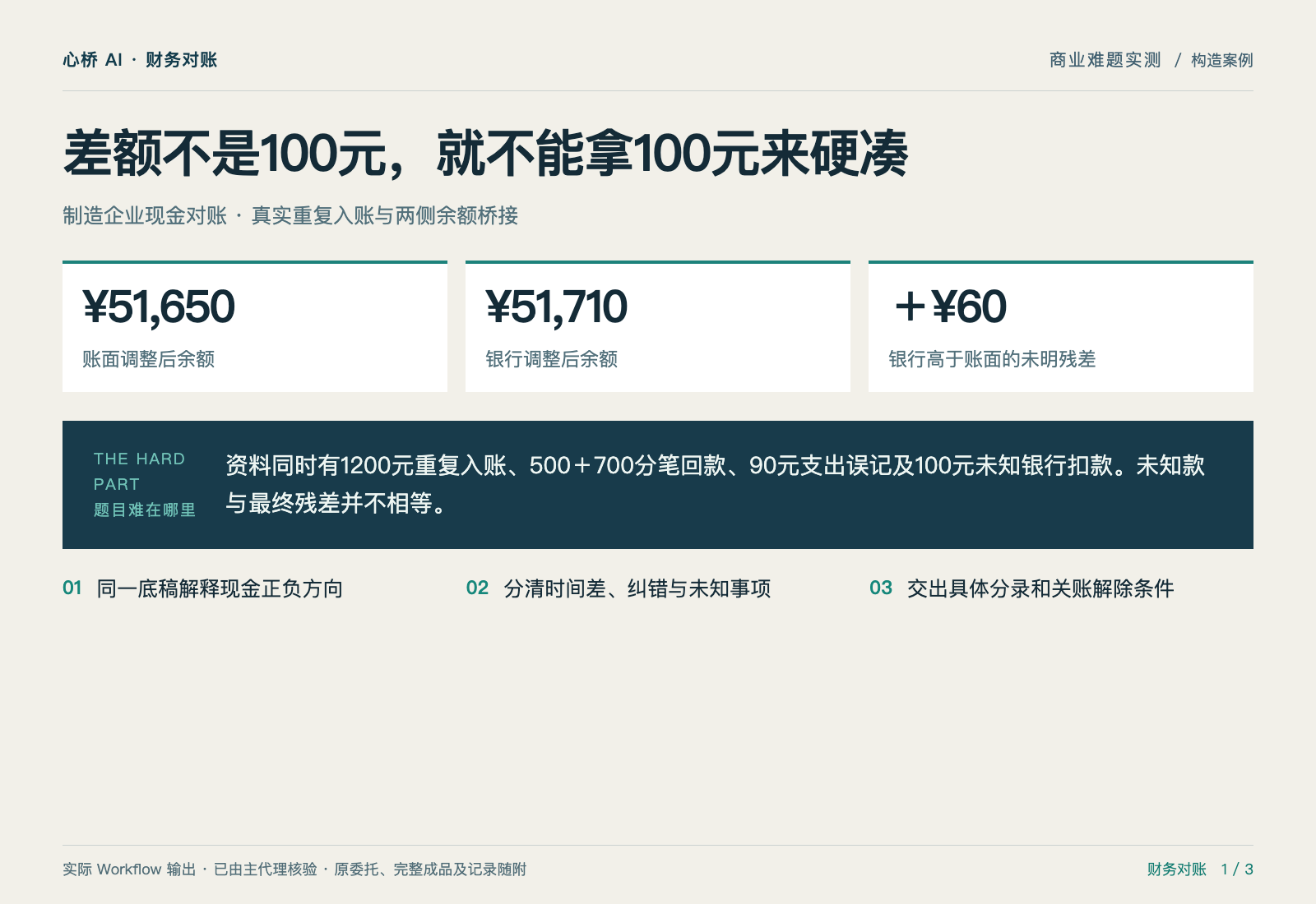 财务对账专家：差额不是100元，就不能拿100元来硬凑